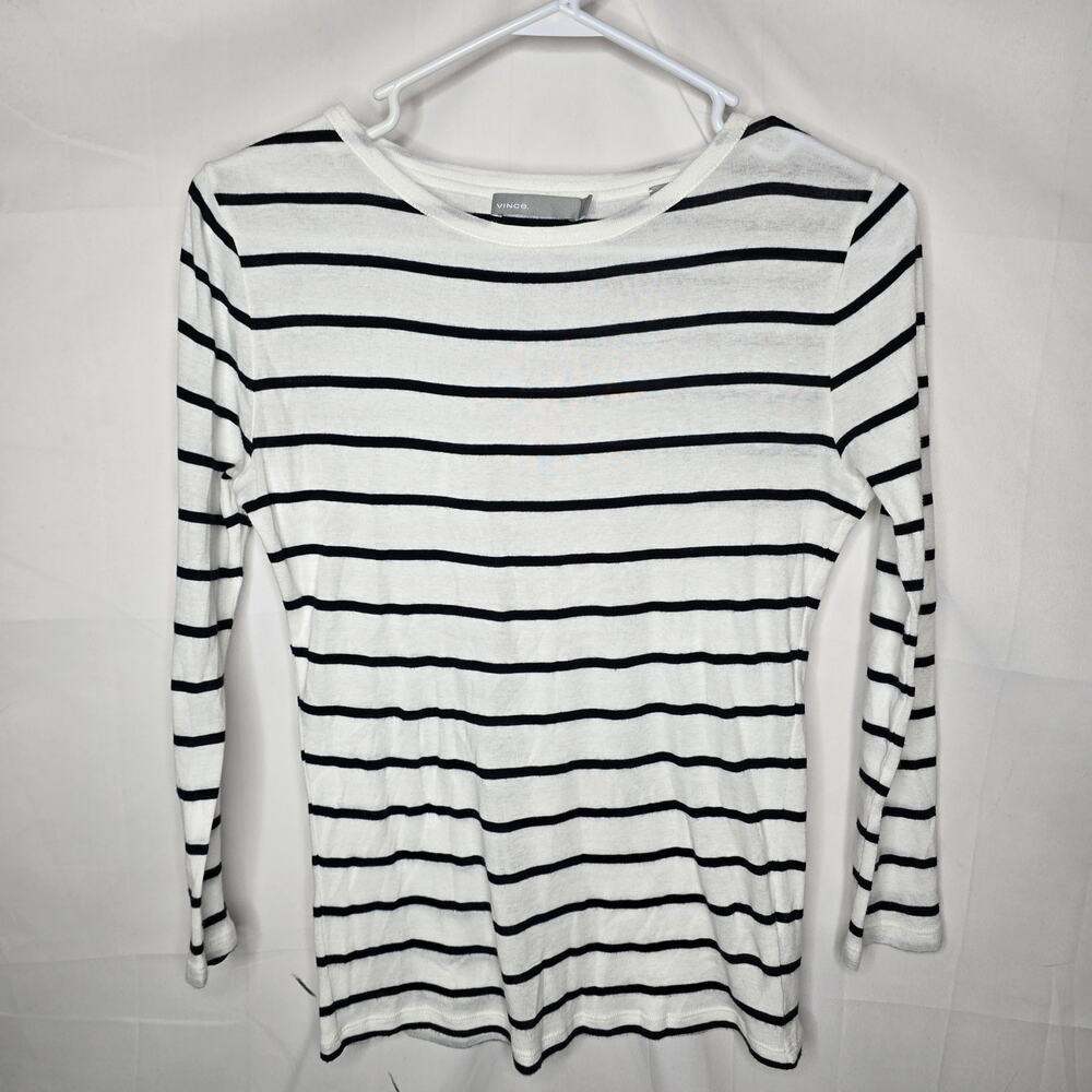 Vince Pima Cotton Striped Long-Sleeve Crewneck Tee T-shirt Size Medium